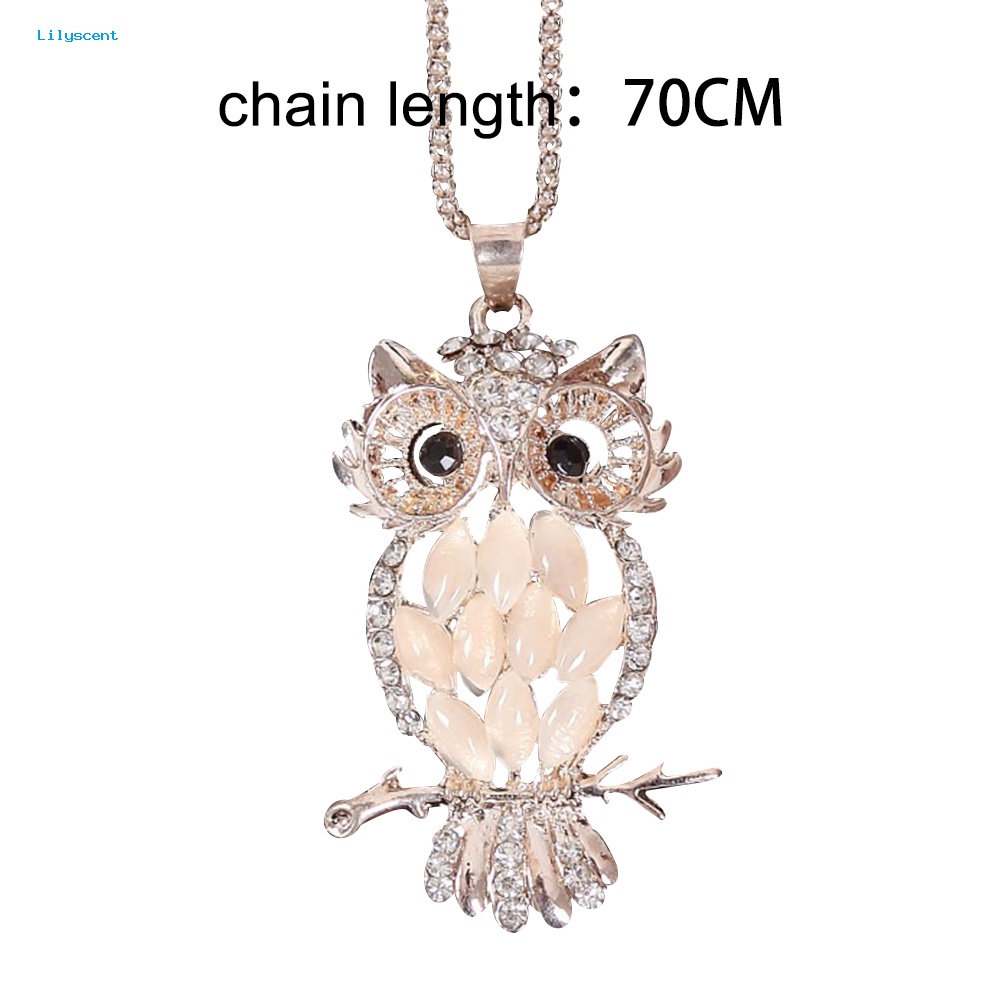 Lilyscent Elegan Wanita Berlian Imitasi Imitasi Opal Inlay Owl Pendant Kalung Pesta Perhiasan