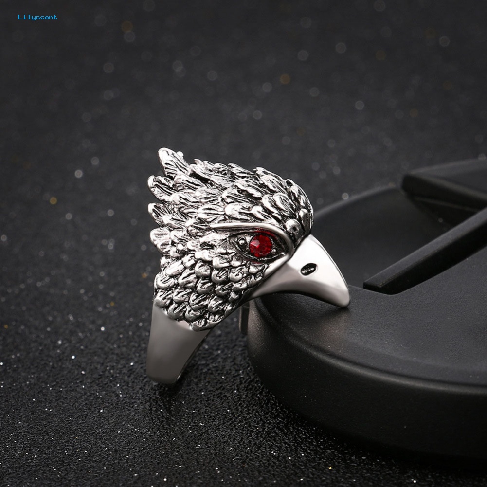 Lilyscent Men's Eagle Head Band Finger Ring Vintage Perhiasan Berlian Imitasi Bertatahkan Hadiah Pesta