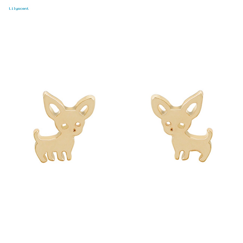 Lilyscent Fashion Wanita Chihuahua Stud Earrings Lucu Telinga Anjing Studs Piercing Perhiasan Hadiah