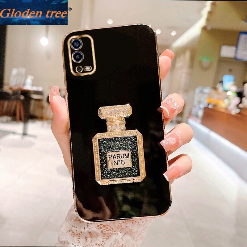 Casing Case Pohon Gloden Untuk OPPO A5S A5 2020 A52 A53 2020 A54 2021 A55 A57 2022 A57 5G Case Dengan Botol Parfum Lipat Kickstand Cakupan Penuh Casing Kamera