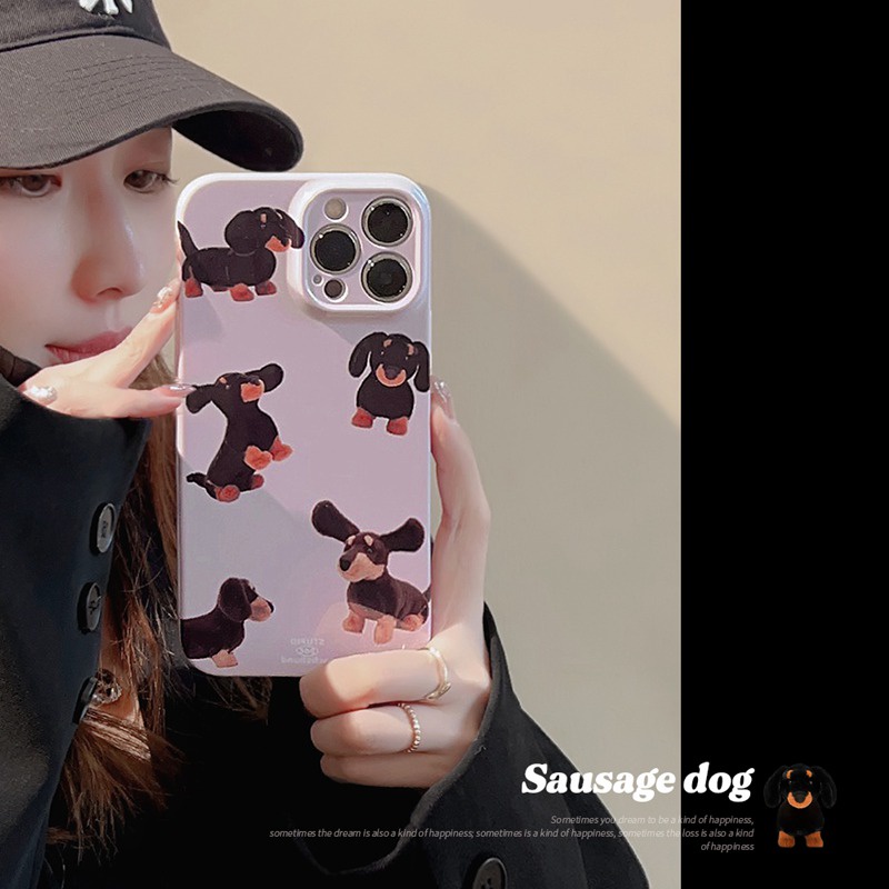 Ultrathin PC Hard Full Protective Case IPhone 7 8 Plus 7+ 8+ XR XS Max 11 12 13 14 Pro Max 14Plus SE 2020 Women's Gift Purple Dachshund Dog Nonskid