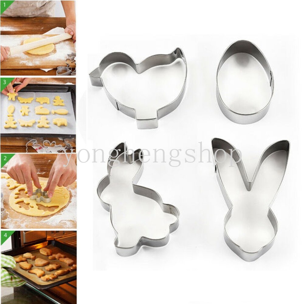 4pcs/set Stainless Steel Cookie Cutter 3D Paskah Telur Bunny Biskuit Cetakan Kue Dekorasi Bakeware Dapur DIY Pastry Baking Mold