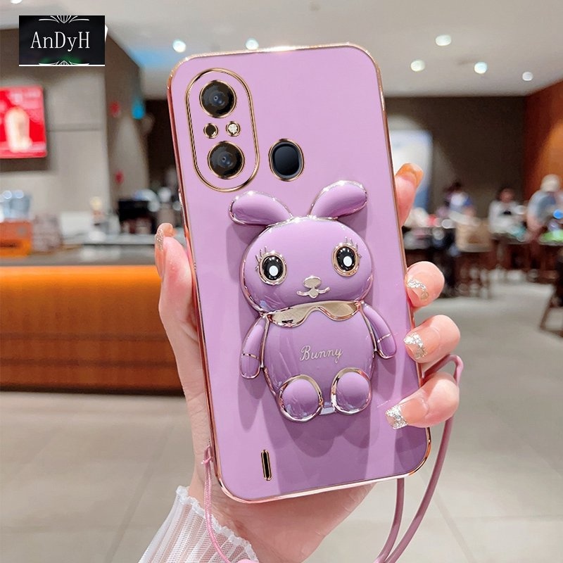 Andyh Case Ponsel Untuk Infinix Itel A49 A58 Lucu Kartun Kelinci Kecil Tepi Lurus Shell Lembut Mengirim lanyard Silikon