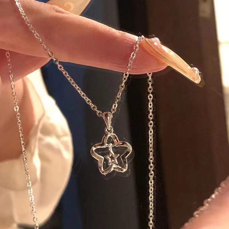 Siy Pentagram Liontin Kalung Bintang Kalung Perhiasan Hollow Out Star Choker Bahan Alloy Perhiasan Pesta Untuk Wanita Gadis