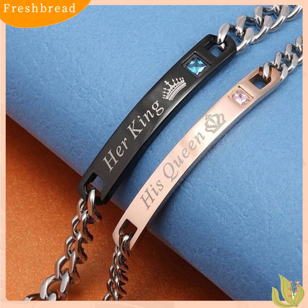 &lt; Freshbread &gt; His Queen Her King Crown Couple Lover Wristband Gelang Bangle Perhiasan Hadiah