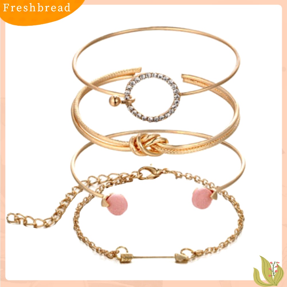 &lt; Freshbread &gt; 4Pcs/Set Wanita Simpul Panah Berlian Imitasi Bertatahkan Lingkaran Pesona Gelang Bangle Perhiasan