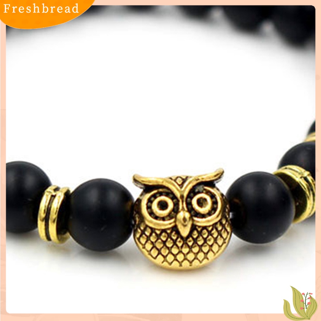 &lt; Freshbread &gt; Gelang Manik-Manik Geometris Manik-Manik Burung Hantu Pesona Adjustable Tali Elastis Penghilang Stres Hadiah Alami Faux Volcanic Stone Energy Bangle Wanita Pria Perhiasan Pakaian Sehari-Hari