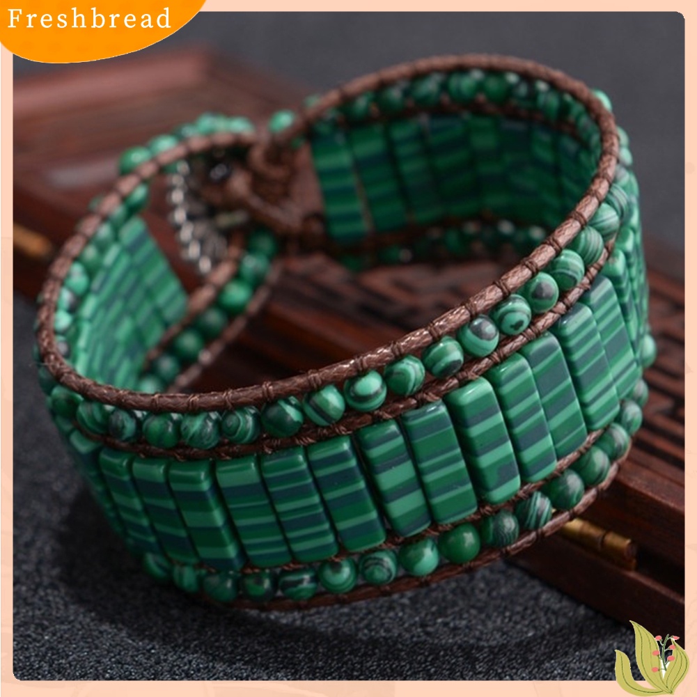 &lt; Freshbread &gt; Boho Wanita Kulit Imitasi Multilayer Malachite Manik-Manik Bunga Gelang Perhiasan