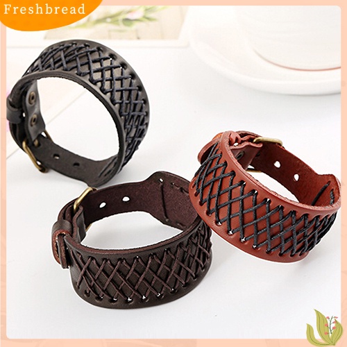 &lt; Freshbread &gt; Pria Wanita Gaya Punk Kepang Lebar Kulit Bangle Retro Gelang Cuff Bracelet