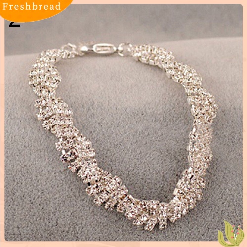 &lt; Freshbread &gt; Fashion Wanita Emas Perak Berlapis Kristal Bening Rantai Gelang Bangle Perhiasan