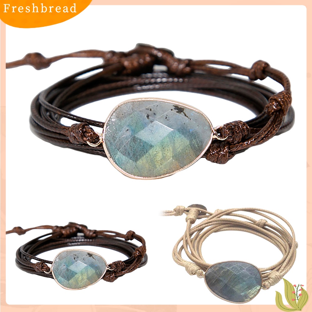 &lt; Freshbread &gt; Boho Unisex Multi Layer Simpul Tali Lilin Labradorite Stone Charm Handmade Gelang