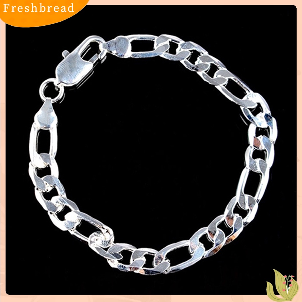 &lt; Freshbread &gt; Gelang Desain Datar Lobster Clasp Silver Plated Fashion Unisex Gelang Untuk Hadiah