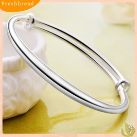 &lt; Freshbread &gt; Fashion Sederhana Wanita Glossy Terbuka Berakhir Perak Berlapis Gelang Bangle Perhiasan