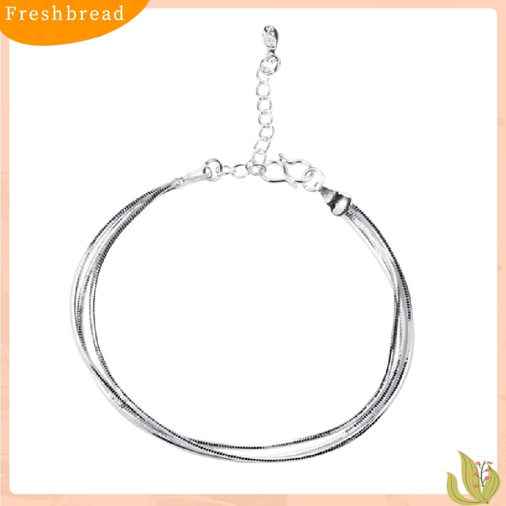 &lt; Freshbread &gt; Wanita Minimalis 3lapisan Ular Rantai Gelang Bangle Adjustable Perhiasan Hadiah