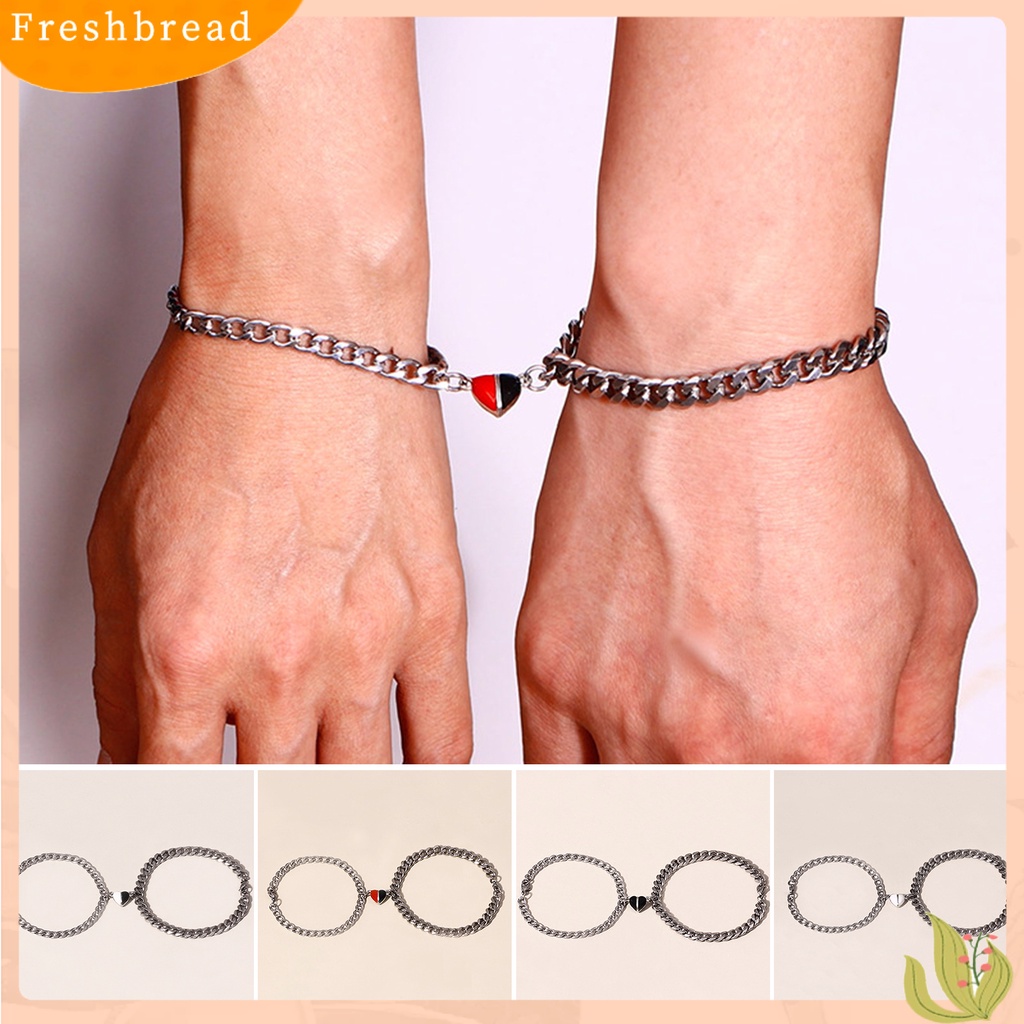 &lt; Freshbread &gt; 1pasang ic Gelang Electroplating Unisex Liontin Jantung Anti-Karat Rantai Salib Menghias Pecinta Menawan Atraksi Jantung Gelang Perhiasan Aksesori