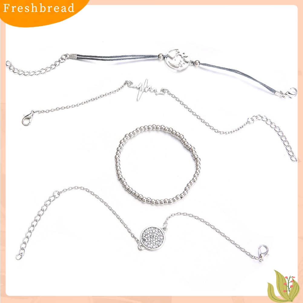 &lt; Freshbread &gt; 4Pcs/Set Wanita Fashion Berongga Bumi Detak Jantung Manik-Manik Perhiasan Pesona Rantai Gelang