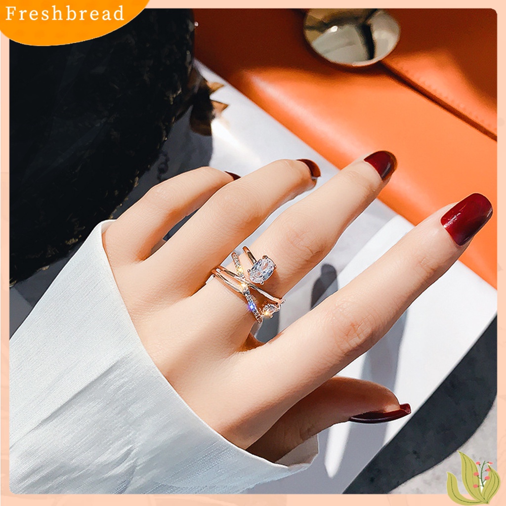 &lt; Freshbread &gt; Perhiasan Wanita Pembukaan Dapat Disesuaikan Dekorasi Logam Cincin Berlian Imitasi Multi-layer Untuk Belanja