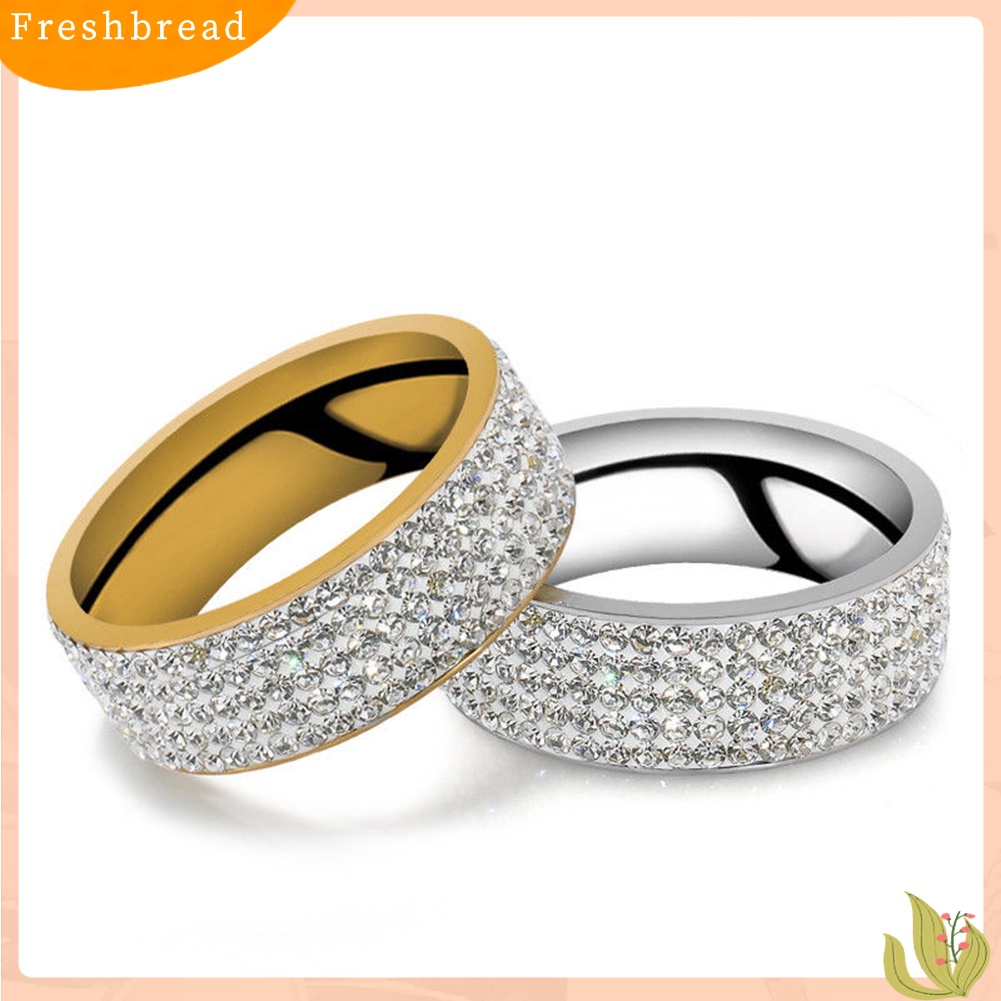 &lt; Freshbread &gt; Unisex Pria Wanita Lima Baris Berlian Imitasi Bertatahkan Pernikahan Band Buku Jari Pasangan Cincin