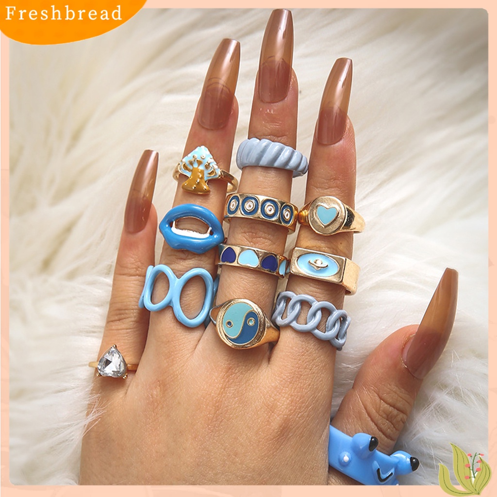 &lt; Freshbread &gt; 12Pcs Cincin Wanita Cantik Serbaguna Ringan Poles Hias Alloy Unisex Open Ring Untuk Pesta