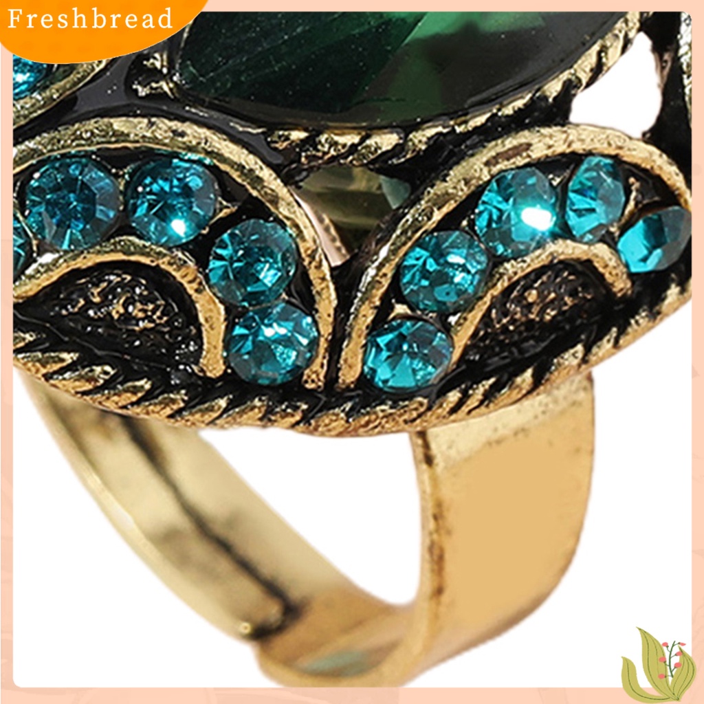 &lt; Freshbread &gt; Opening Adjustable Women Ring Alloy Oval Berlian Imitasi Berlebihan Cincin Perhiasan Aksesori