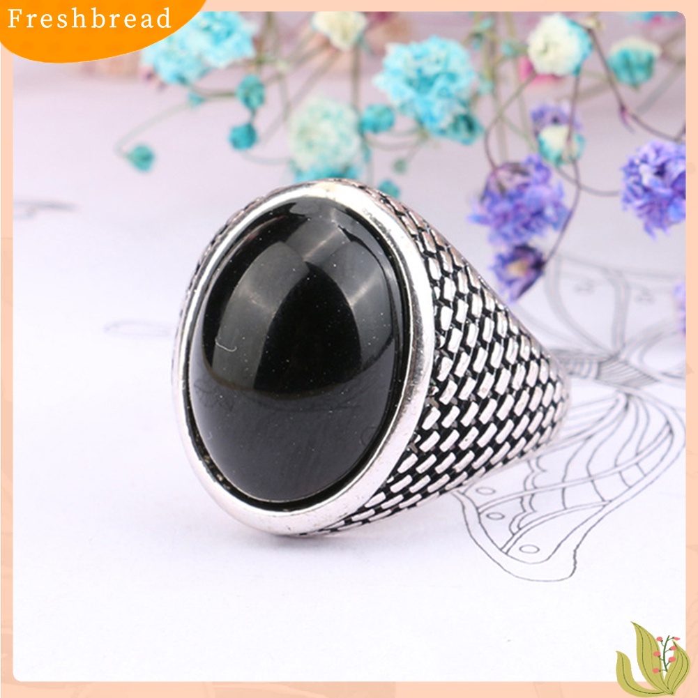 &lt; Freshbread &gt; Pria Vintage Punk Gotik Oval Besar Buatan Permata Batu Jari Cincin Perhiasan Hadiah