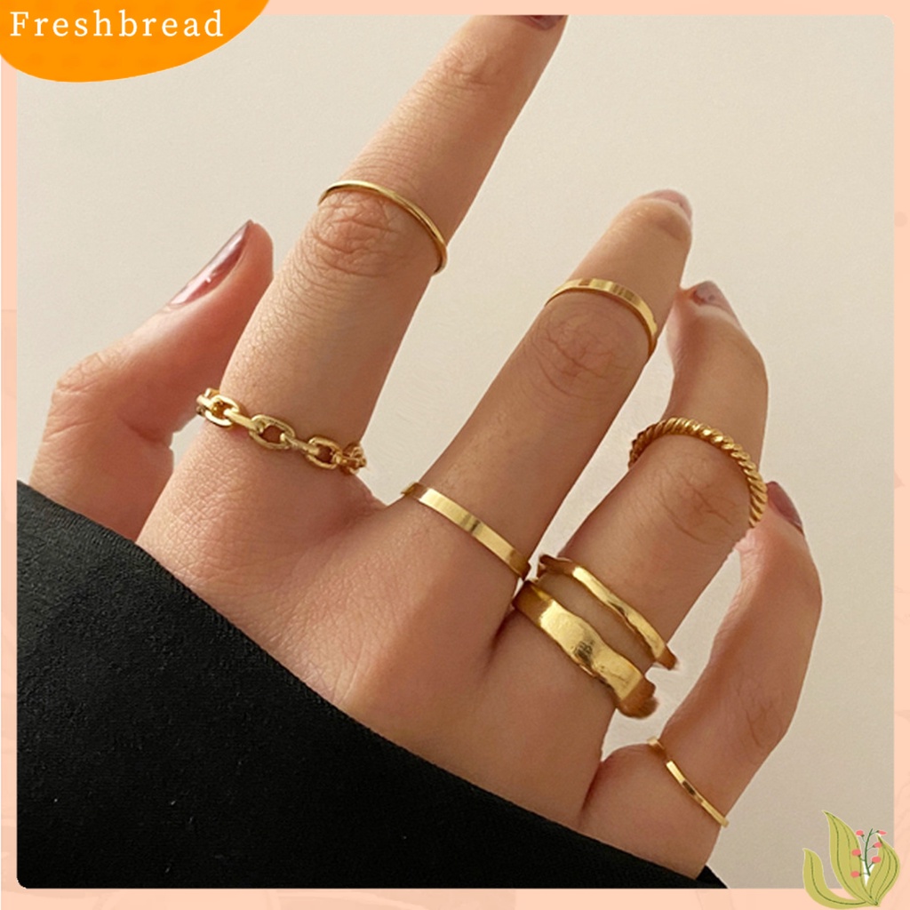 &lt; Freshbread &gt; 7pcs/Set Cincin Jari Lady Rantai Indah Sederhana Set Cincin Buku Jari Halus Untuk Hadiah