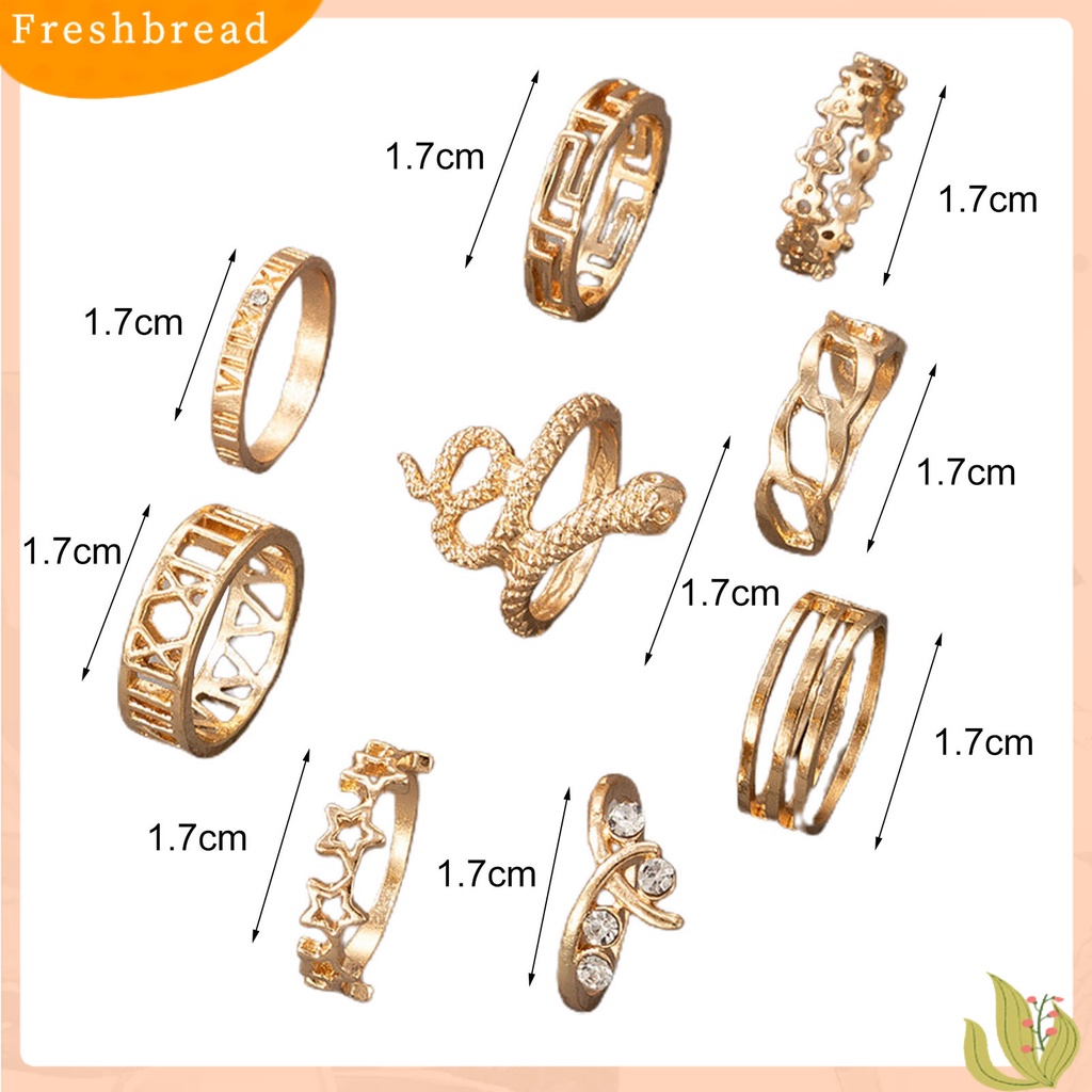 &lt; Freshbread &gt; 9Pcs/Set Cincin Gothic Desain Hollow Perhiasan Aksesori Tahan Aus Shiny Bentuk Ular Cincin Wanita Untuk Outdoor