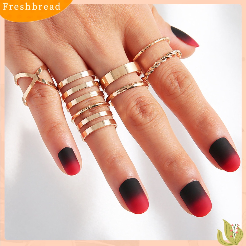 &lt; Freshbread &gt; 8Pcs/Set Cincin Fashion Cincin Jari Desain Melintir Geometris Dapat Ditumpuk Elegan Untuk Wanita