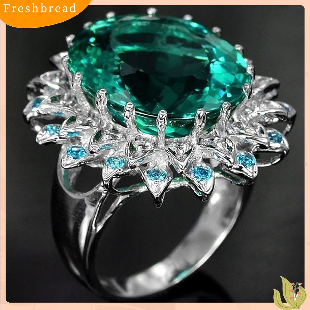 &lt; Freshbread &gt; Elegan Besar Oval Zirkon Wanita Cincin Pesta Perjamuan Pesona Perhiasan Dekorasi Hadiah