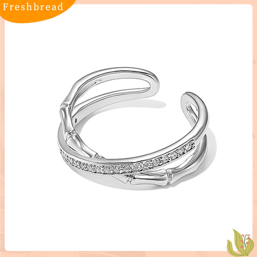 &lt; Freshbread &gt; Cincin Pasangan Pembukaan Silang Sambungan Bambu Gloss Tinggi Berongga Perhiasan Fashion Bling Cubic Zirconia Wanita Pria Finger Ring Untuk Pesta