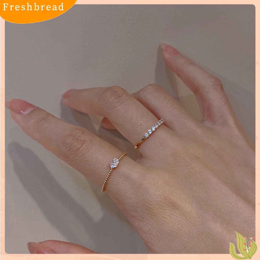 &lt; Freshbread &gt; Wanita Cincin Pembukaan Minimalis Elegan Mewah Emas Berlian Imitasi Tertanam Cinta Hati Jari Cincin Fashion Perhiasan