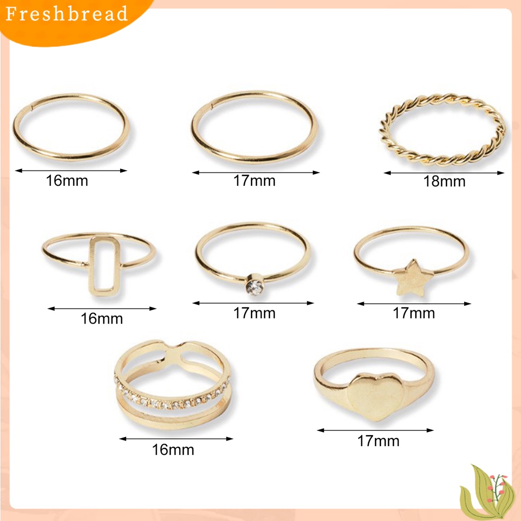 &lt; Freshbread &gt; 8Pcs Cincin Jari Bintang Berujung Lima Berlian Imitasi Perhiasan Electroplating Geometris Cincin Hadiah Ulang Tahun