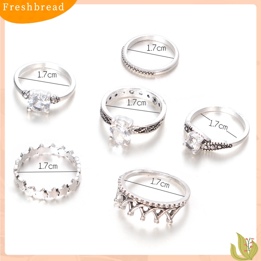 &lt; Freshbread &gt; 6pcs Antik Infinity Mahkota Berlian Imitasi Knuckle Finger Joint Rings Perhiasan Pesta