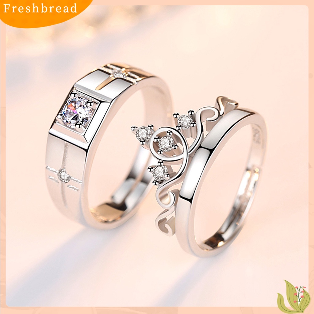 &lt; Freshbread &gt; Cincin Kawin Cinta Romantis Shiny Matching Bentuk Mahkota Pernikahan Circlet Fashion Jewelry