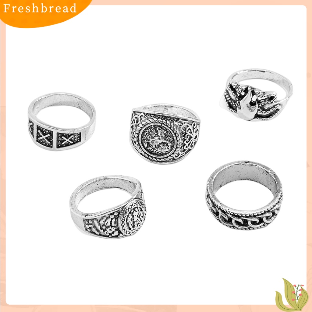 &lt; Freshbread &gt; 5Pcs/Set Cincin Buku Jari Pola Halus Geometris Mewah Retro Electroplating Dekorasi Perhiasan Pria Vintage Gothic Knuckle Joint Rings Untuk Pesta