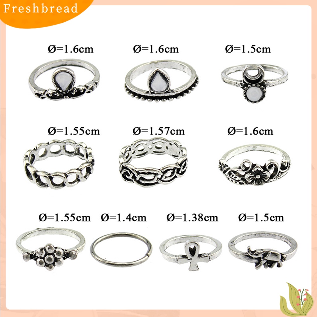 &lt; Freshbread &gt; 10Pcs/Set Cincin Jari Buku Jari Vintage Anti Karat Bunga Hollow Wanita Perhiasan Untuk Camping