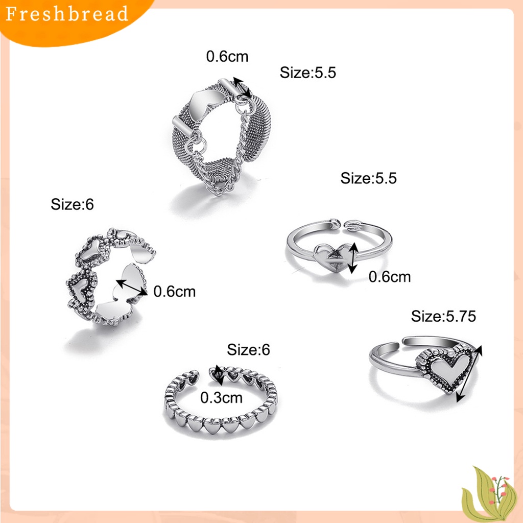 &lt; Freshbread &gt; 3 Pcs/5 Pcs Knuckle Rings Hollow Keluar Jantung Alloy Stackable Opening Rings Aksesoris Perhiasan