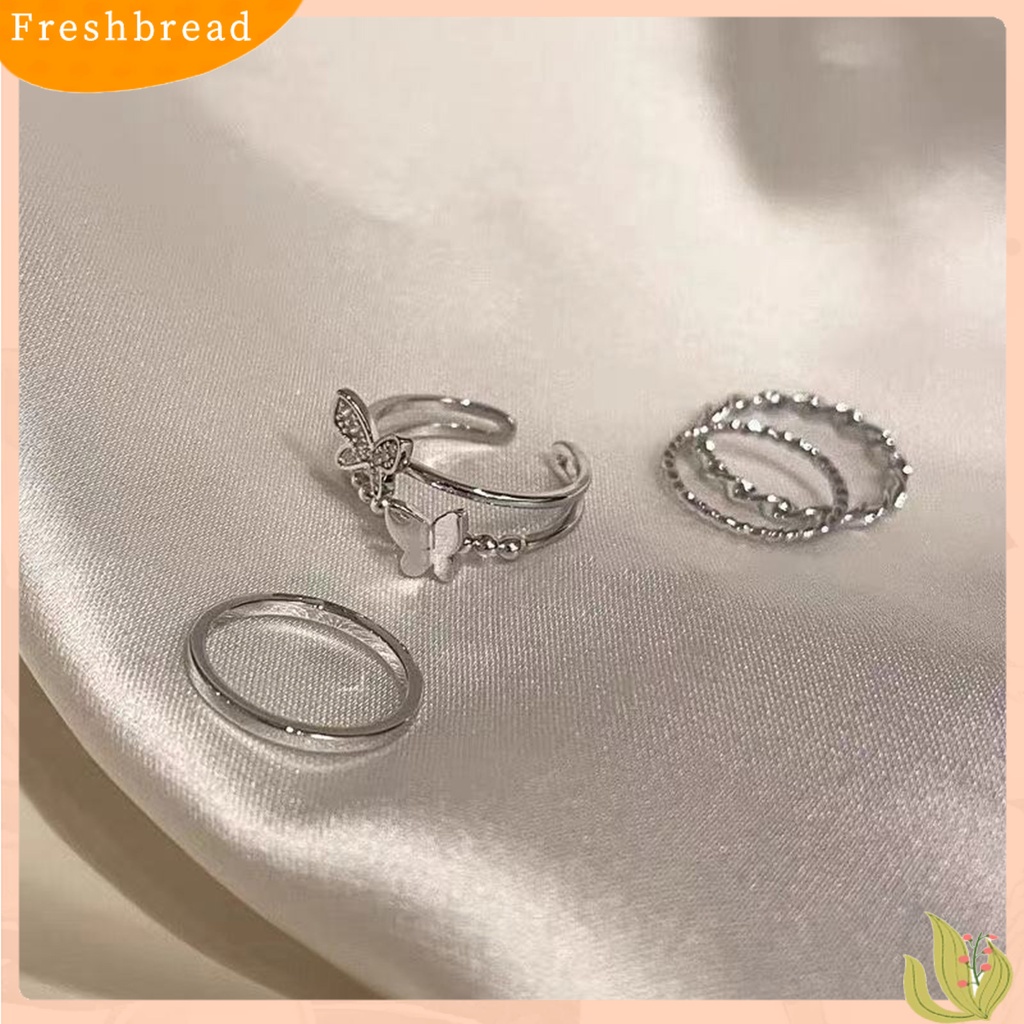 &lt; Freshbread &gt; 4Pcs Cincin Jari Butterfly Adjustable Female Electroplating Stackable Rings Untuk Pesta