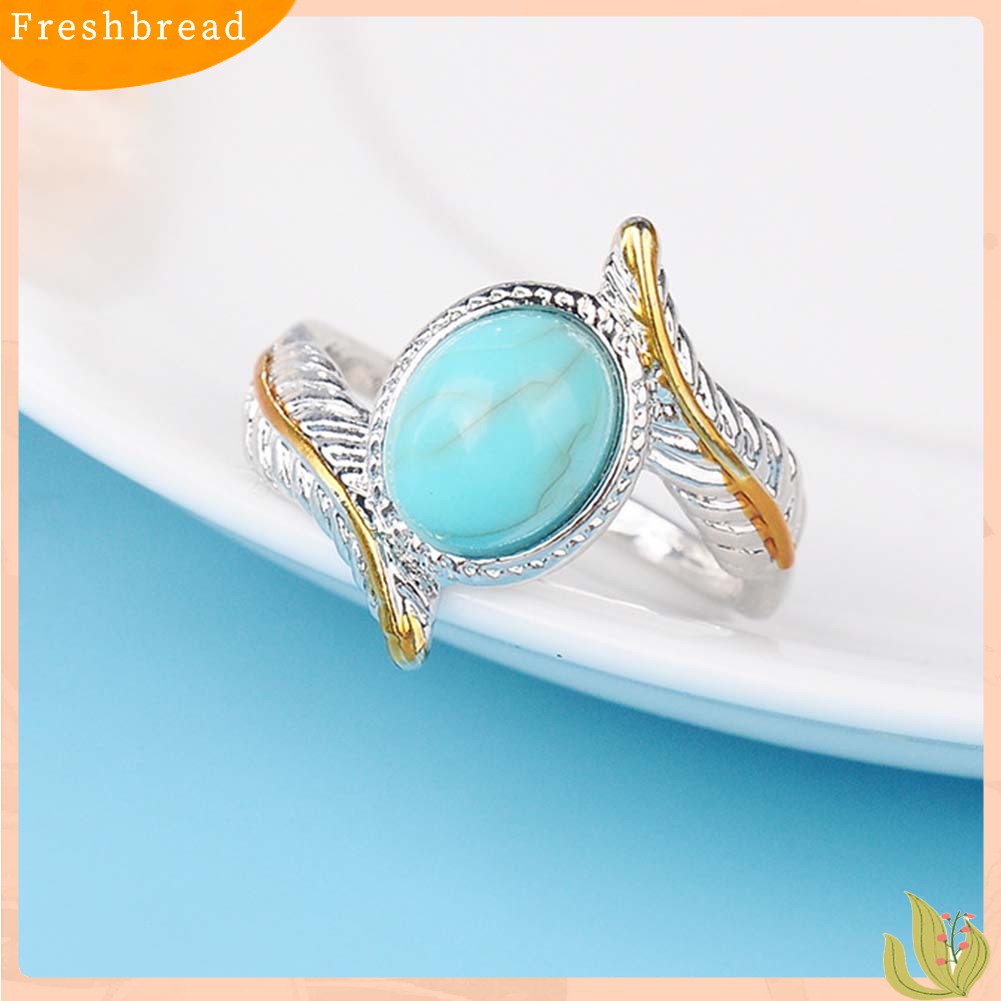 &lt; Freshbread &gt; Vintage Two Tone Twist Leaf Faux Turquoise Cincin Wanita Pernikahan Pertunangan Perhiasan