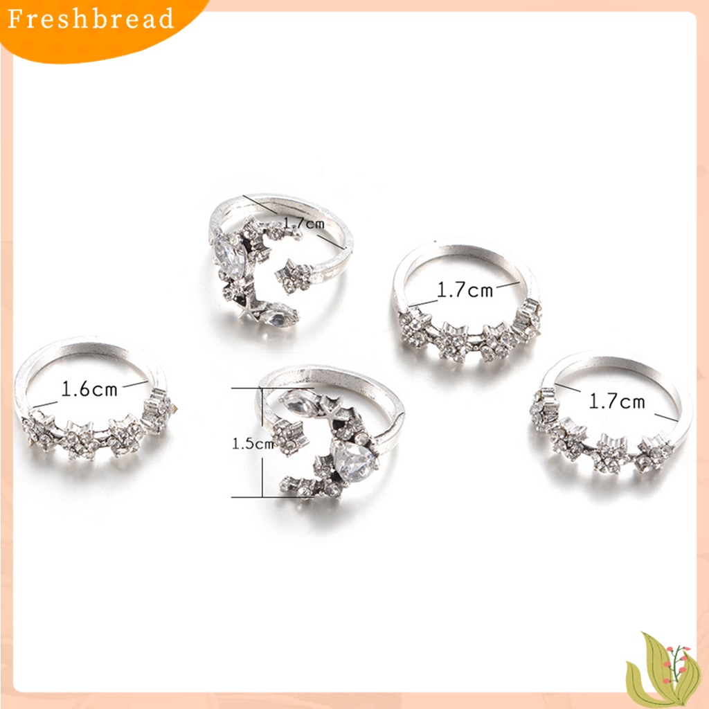 &lt; Freshbread &gt; 5Pcs Cincin Berlian Imitasi Ringan Bahan Alloy Cincin Jari Untuk Club