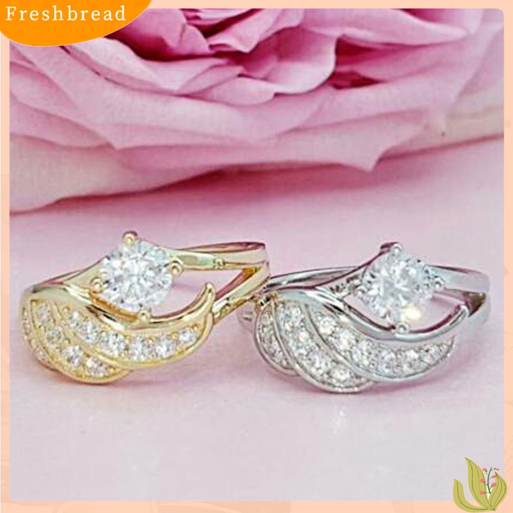 &lt; Freshbread &gt; Wanita Cincin Cubic Zirconic Hias Bulat Alloy Bentuk Sayap Malaikat Cincin Kawin Cincin Lamaran