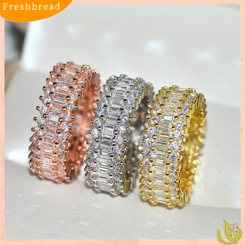 &lt; Freshbread &gt; Wanita Kreatif Berkilau Cubic Zirconia Bertatahkan Pita Lebar Cincin Perhiasan Hadiah