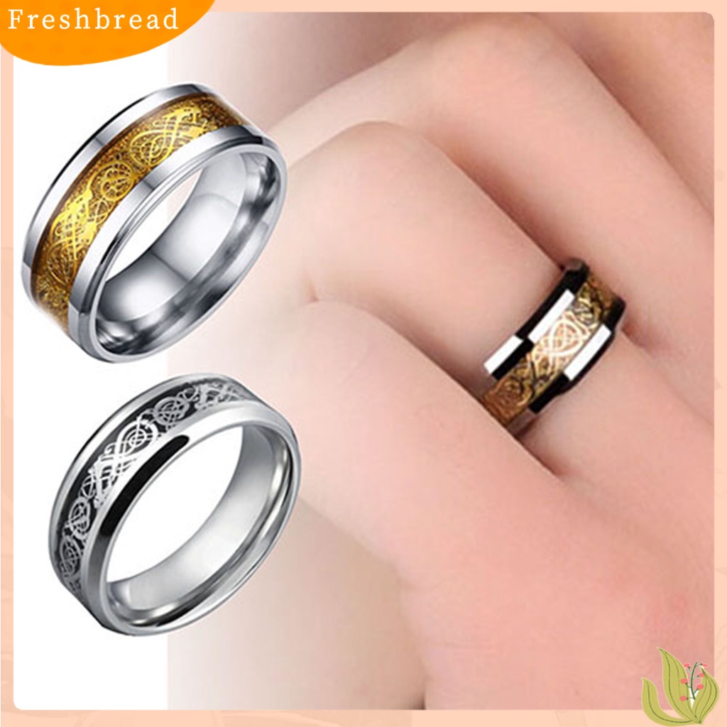 &lt; Freshbread &gt; Unisex Pola Naga Baja Titanium Tidak Luntur Cincin Pernikahan Band Perhiasan Hadiah