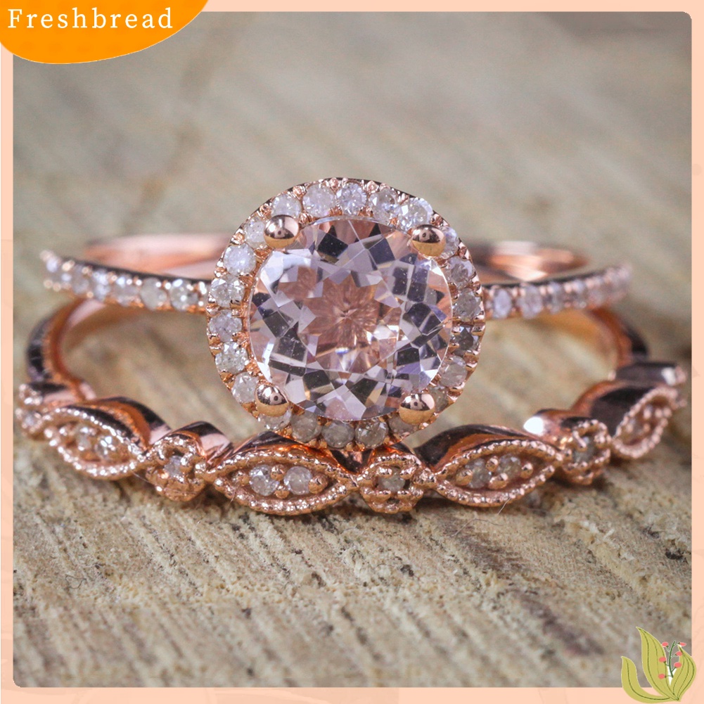 &lt; Freshbread &gt; 2Pcs Wanita Imitasi Zirkon Berlian Imitasi Jari Cincin Perhiasan Lamaran Pernikahan Hadiah