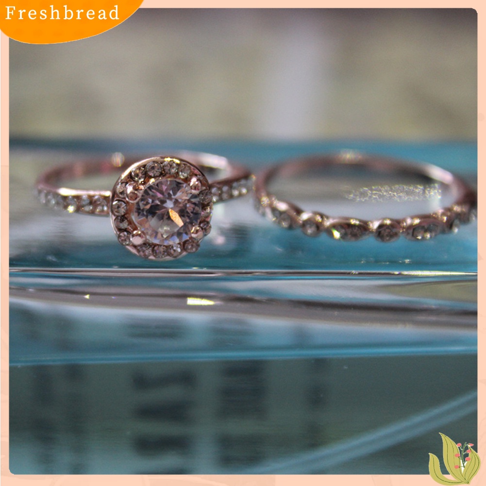 &lt; Freshbread &gt; 2Pcs Wanita Imitasi Zirkon Berlian Imitasi Jari Cincin Perhiasan Lamaran Pernikahan Hadiah