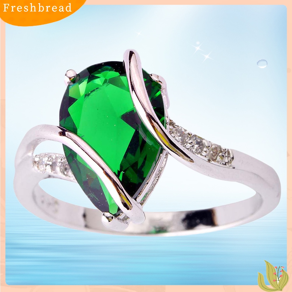 &lt; Freshbread &gt; Fashion Wanita Teardrop Bentuk Berlian Imitasi Bertatahkan Twist Cincin Hadiah Perhiasan Pernikahan