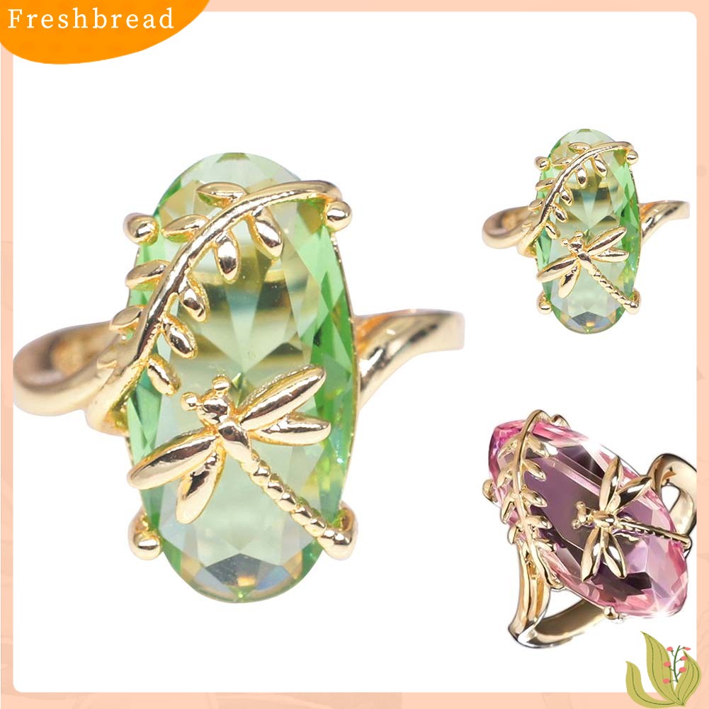 &lt; Freshbread &gt; Chic Wanita Capung Daun Oval Permata Imitasi Memutar Jari Cincin Pernikahan Perhiasan Hadiah