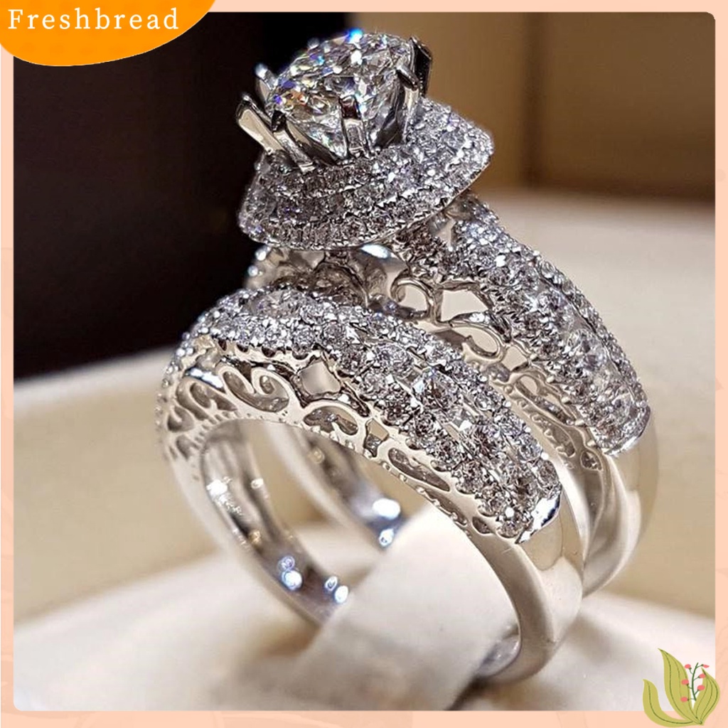 &lt; Freshbread &gt; 1pasang Cincin Couple Shiny Cubic Zirconia Jewelry Electroplated Cincin Indah Untuk Pernikahan