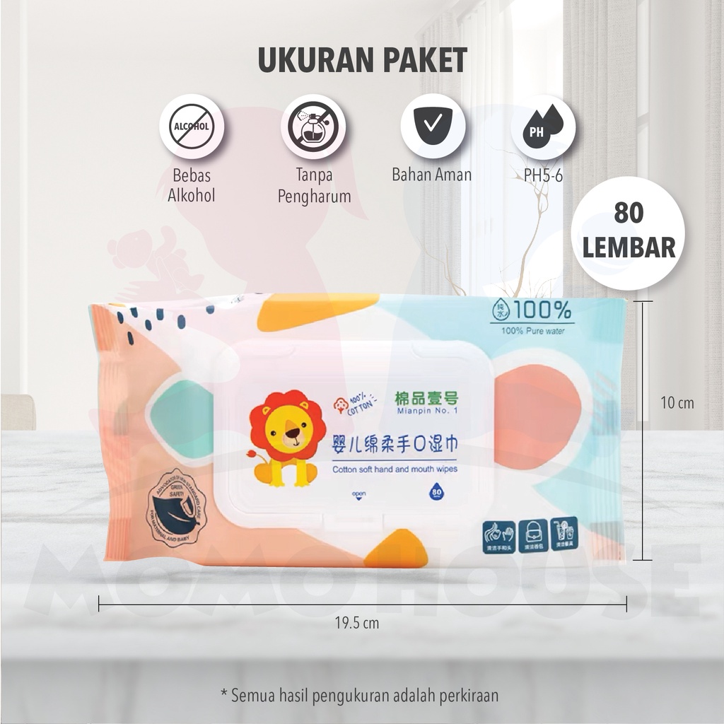 80pcs MOMO HOUSE Tissue Basah Baby Wipes Tisu Basah Bayi Tissue Basah Bayi Tissue Tisu Basah