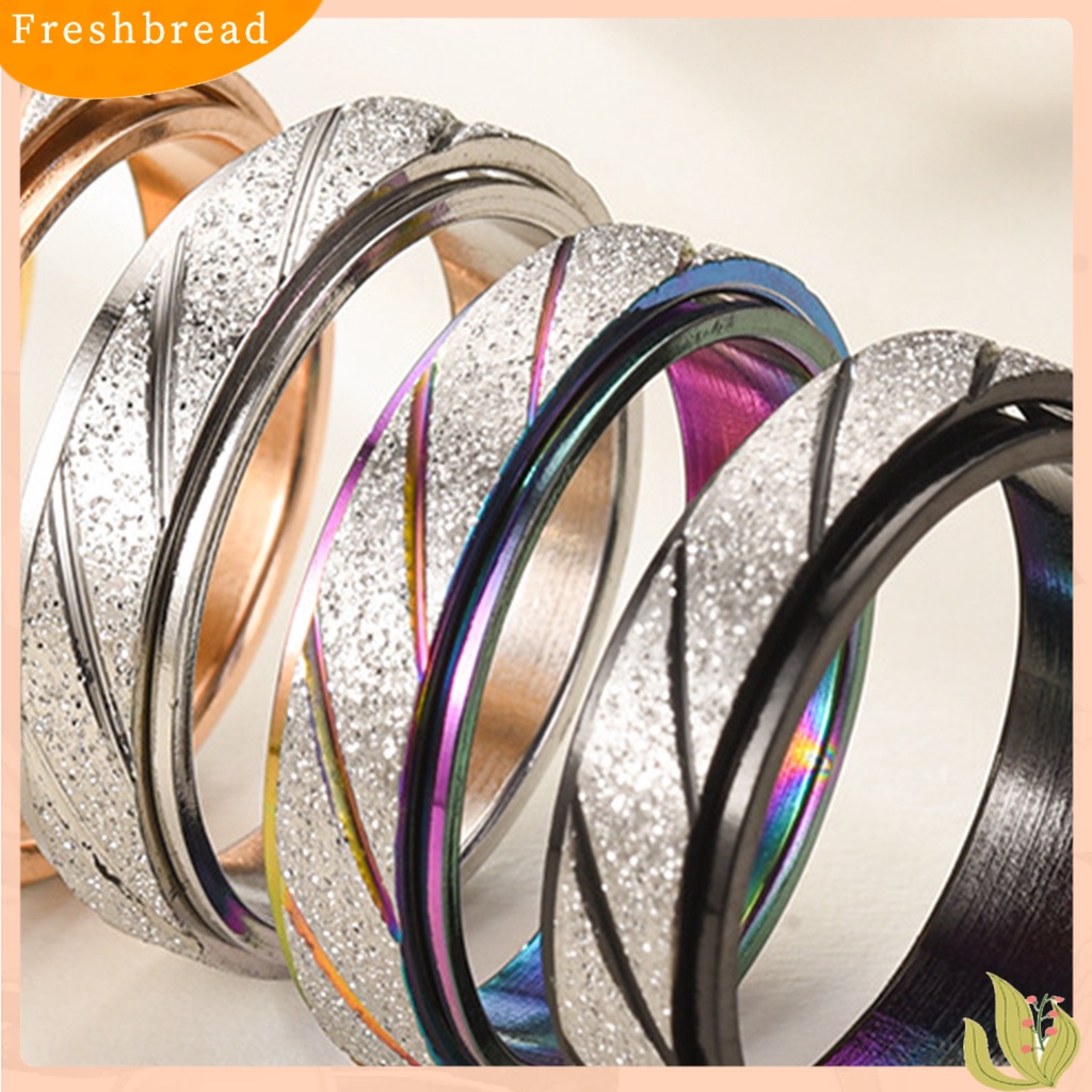 &lt; Freshbread &gt; Cincin Jari Buram Garis Slash Blok Warna Pria Wanita Bergaris Turnable Ring Fashion Jewelry